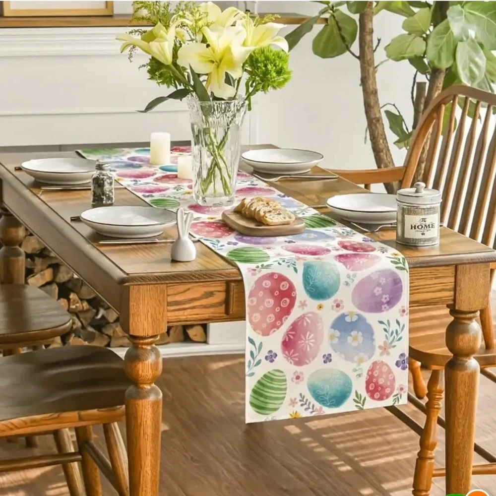 Colorful Eggs Floral Spring Table Runner